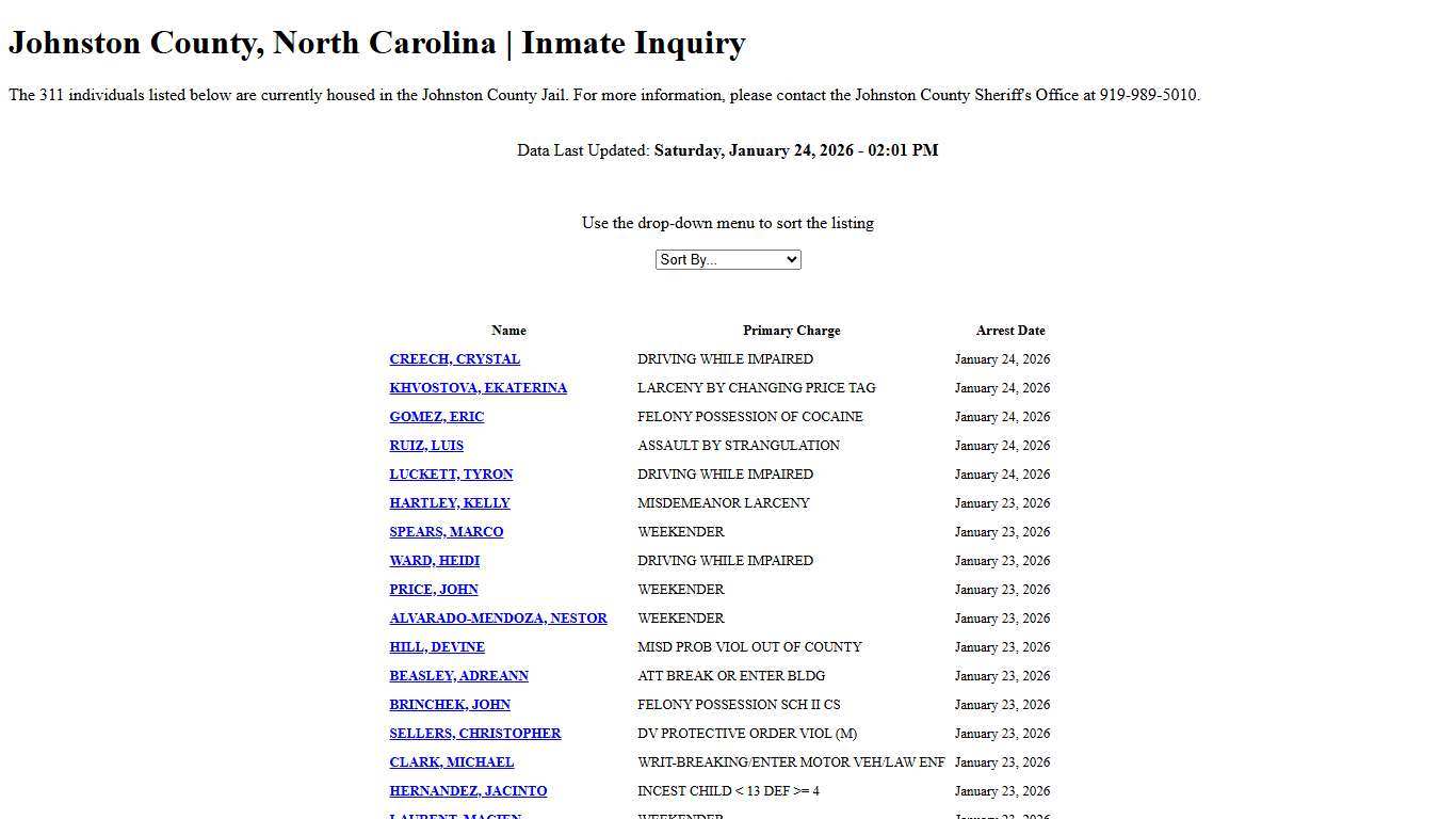 Johnston County, North Carolina Inmate Inquiry