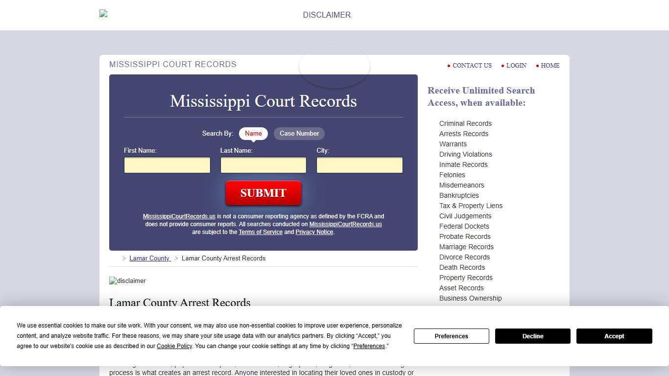 Lamar County Arrest Records MississippiCourtRecords.us